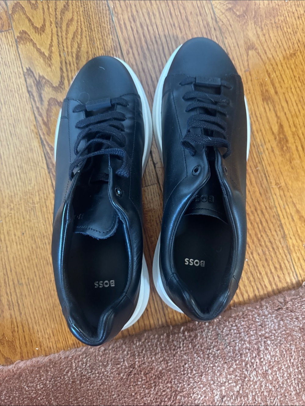 BOSS Black Leather Low-Top Sneakers with White Sole